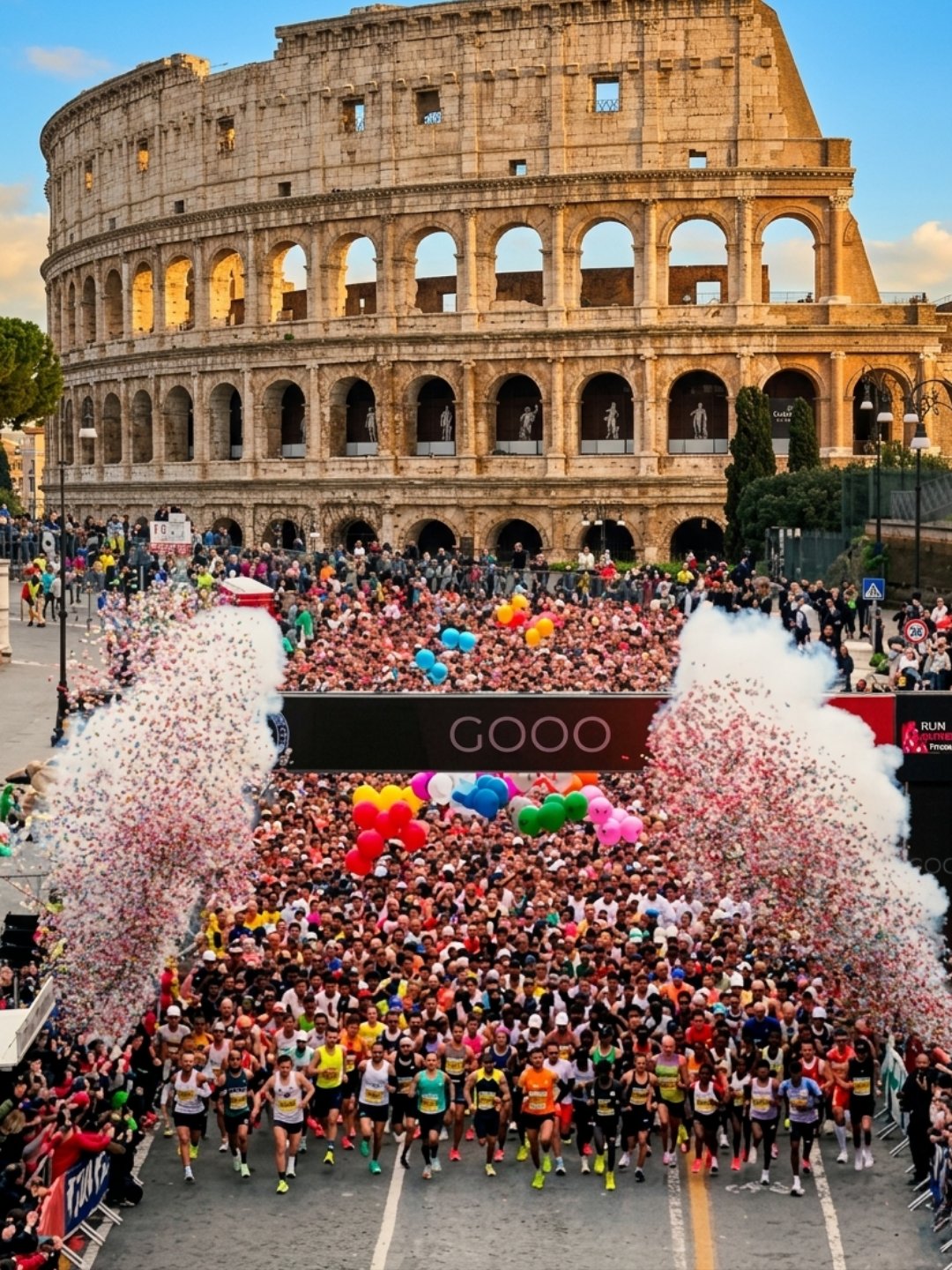Rome Marathon runners starting beside the Colosseum